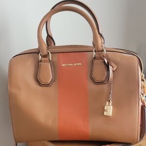 Michael Kors Tan and Orange Satchel with Bold Design